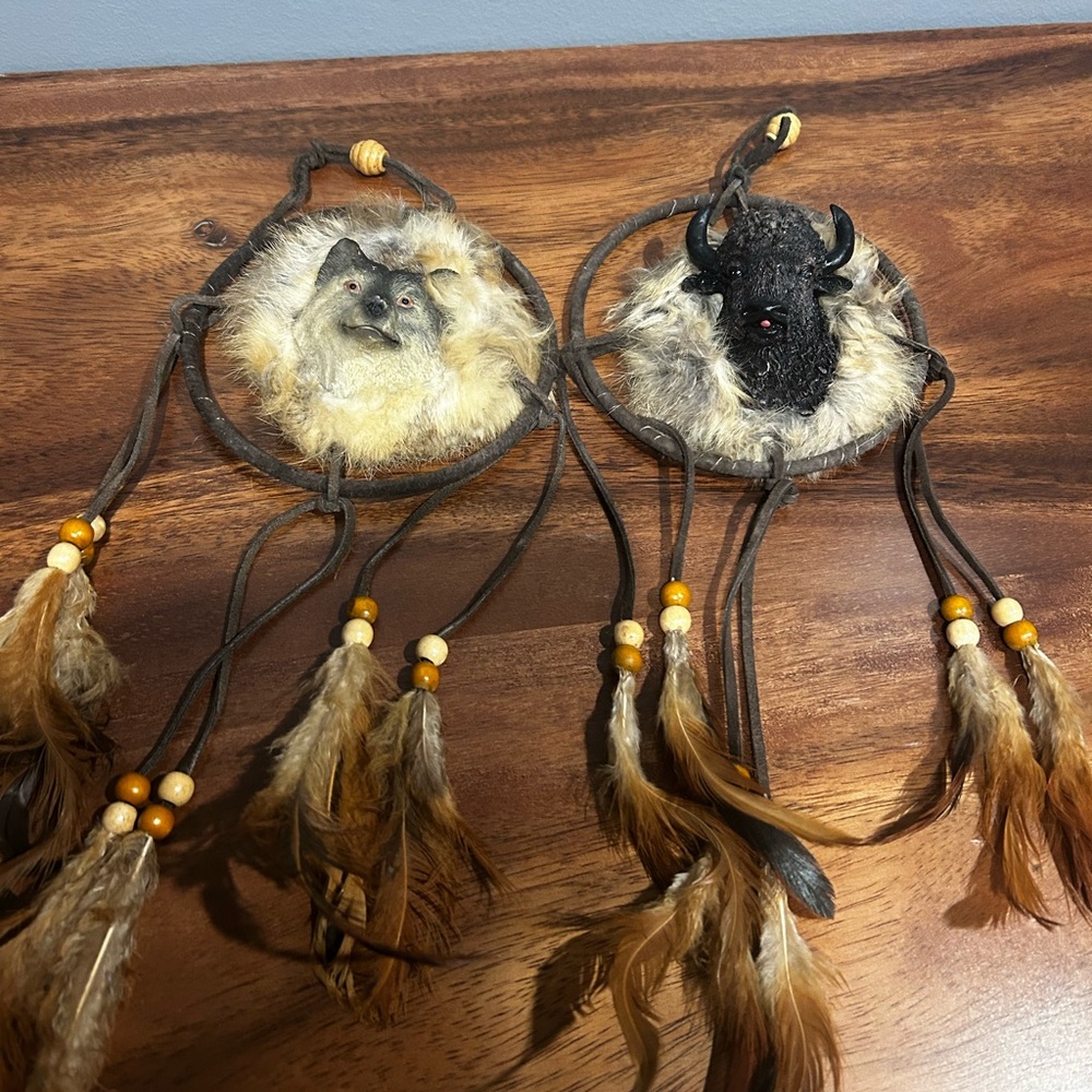 Brown and Black Dreamcatcher Wall Decor with Feathers and Rustic Charm